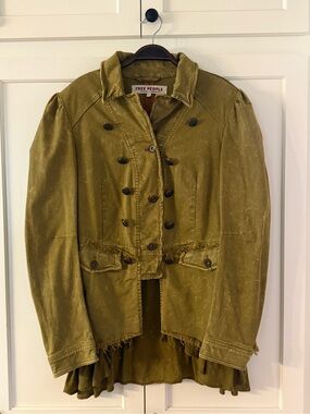 Free People Olive Green Double-Breasted Military-Style Jacket